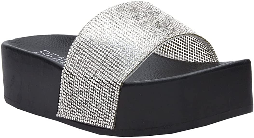 Matisse Beach by Matisse Women's Retreat Rhinestone Platform Sandals  Color Black Synthetic Size 9M