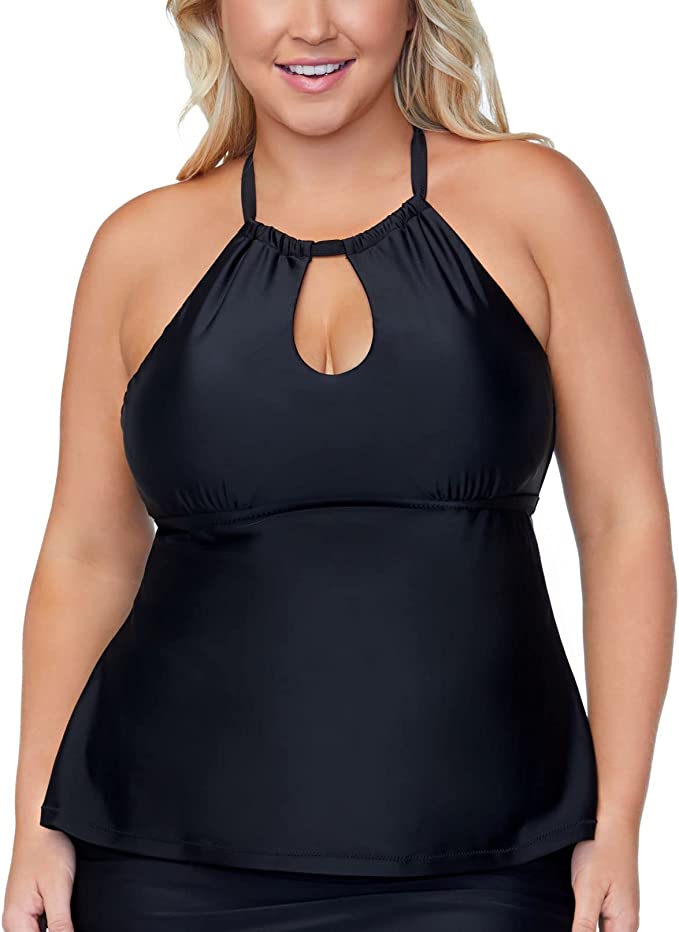 Raisins Curve Women's Plus Alicante Solids Rosalie Tankini Top  Black Size 14W
