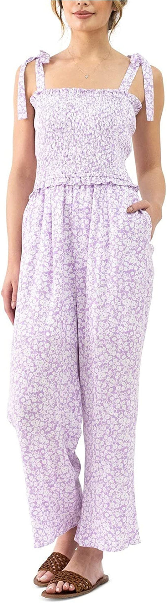 Lost Wander Mojito Please Floral-Print Jumpsuit  Color Lavendar Floral Size L