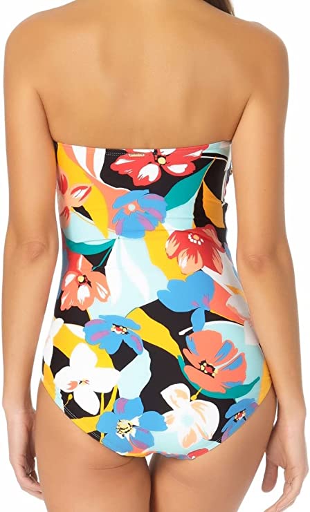 Anne Cole Modern Blooms Twist Front Shirred Bandeau ONE Piece  Multicolor Size 12