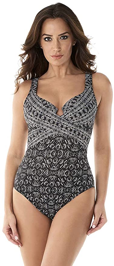 Miraclesuit Incan Treasure Criss Cross Escape Swimsuit  Black/White Size 16