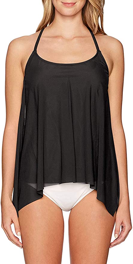 Coco Reef Women's Tankini Top Swimsuit with Mesh Layer Detail  Color Castaway Black Size 38DD
