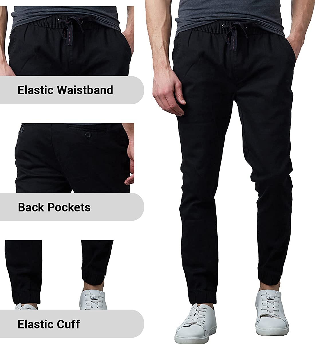 Galaxy by Harvic Men's Basic Stretch Twill Joggers  Color Black Size L