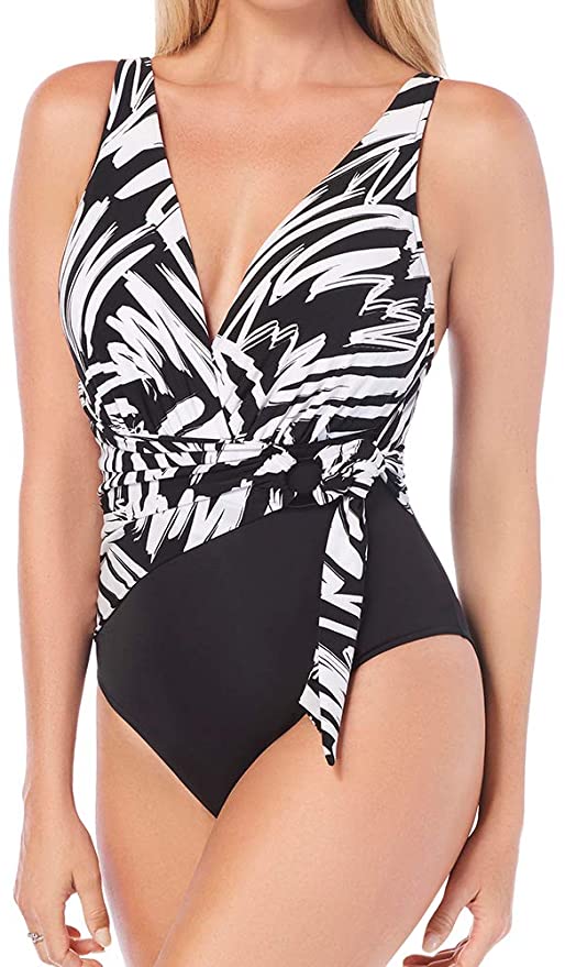 Magicsuit Women's Swimwear Sketchy Kaia Removable Soft Cup Belted One Piece Swimsuit with Adjustable Straps  Size 12