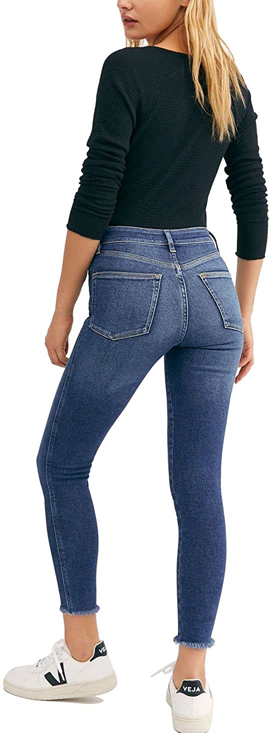 Free People Women’s Denim Frayed Hem Skinny Ankle Jeans  OB1061274 Size 24
