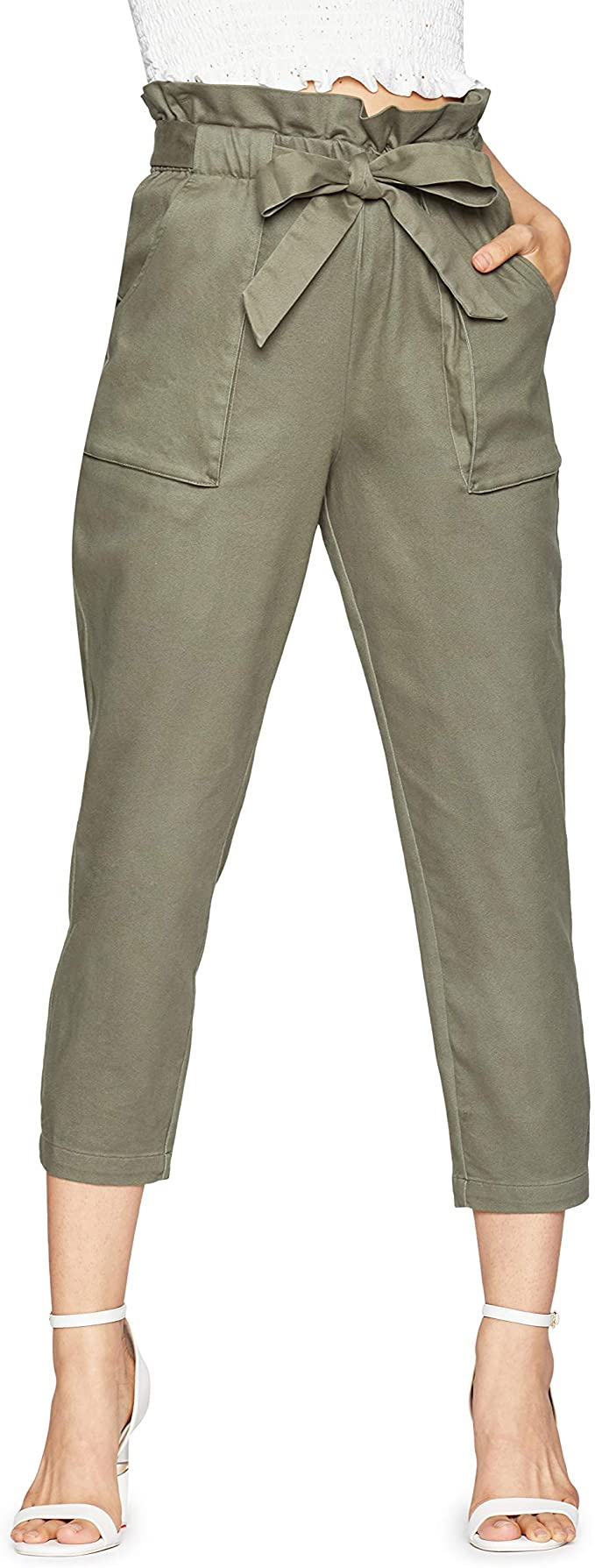 BCBGeneration Women's Paper Bag Pull on Pants  Color Olive Size L