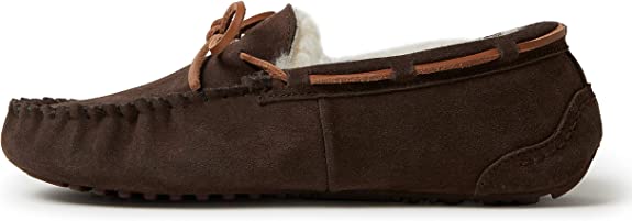 Fireside by Dearfoams Men's Victor Shearling Moccasin with Tie Slipper  Color Coffee Size 11M