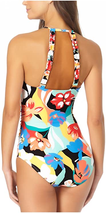 Anne Cole Modern Blooms High Neck One-Piece Swimsuit  Multicolor Size 16
