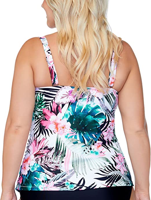 RAISINS CURVE Women's Print  Bandeau Tankini Swimsuit Top  Color  White Tropical Size 14W