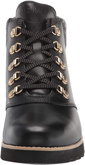 Cole Haan Women's Nantucket Rugged Waterproof Hiker Bootie Hiking Boot  Color Black Wp Leather/Black Rustic Wool Size 7.5B