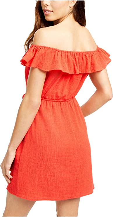 City Studio Womens Ruffle Off-Shoulder Dress  Color Orange Size XXL