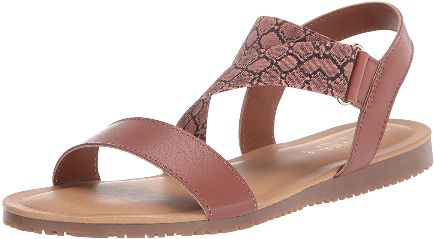 Bella Vita Women's Nev-Italy Flat Sandal  Color Tan Leather/Snake Size 6W