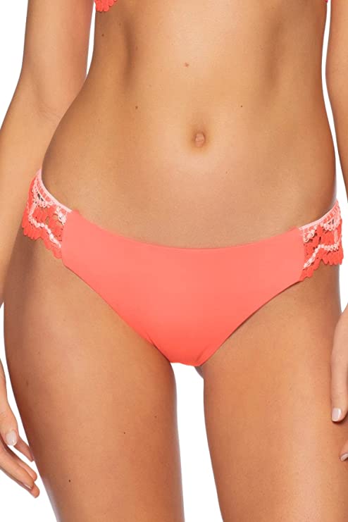 Becca by Rebecca Virtue Avery Crochet Tab Side Hipster Bikini Bottoms  Color Coral Size L
