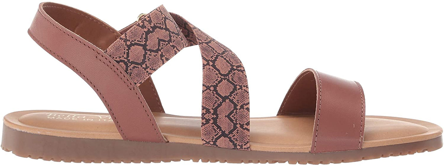 Bella Vita Women's Nev-Italy Flat Sandal  Color Tan Leather/Snake Size 6W