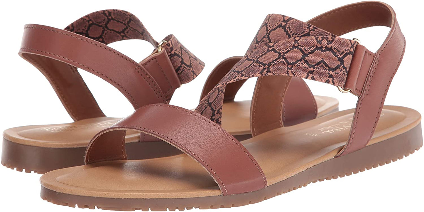 Bella Vita Women's Nev-Italy Flat Sandal  Color Tan Leather/Snake Size 6W