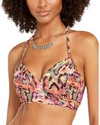 SUNDAZED Reptilia Simone Bra Sized Halter Bikini Top   Python Multi Size 32D