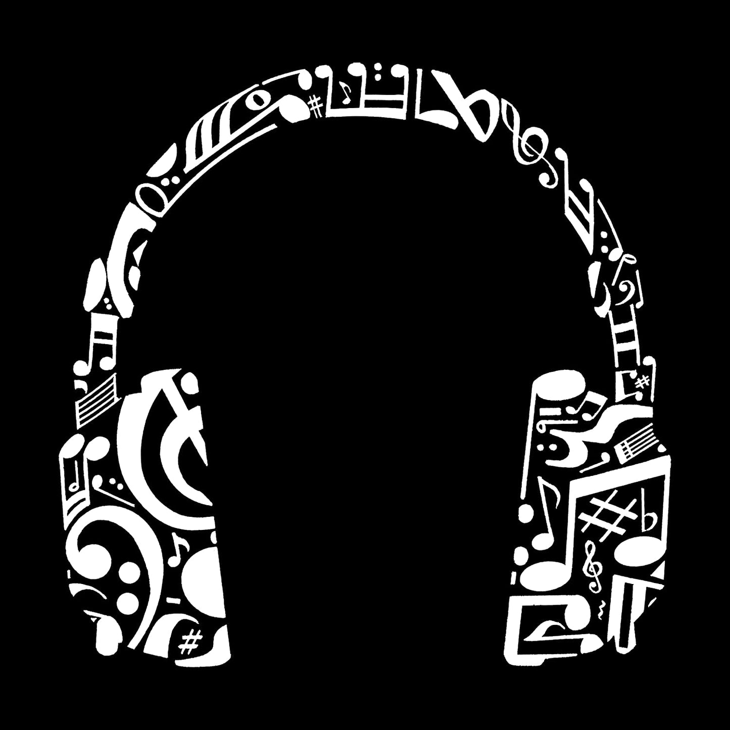 LA POP ART Women's Word Art Music Note Headphones T-Shirt  Color Black Size S