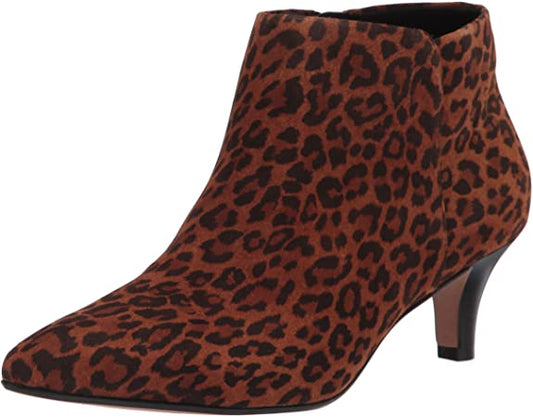 Clarks Women's Linvale Sea Ankle Boots  Color Dark Tan Leopard Suede Size 8M