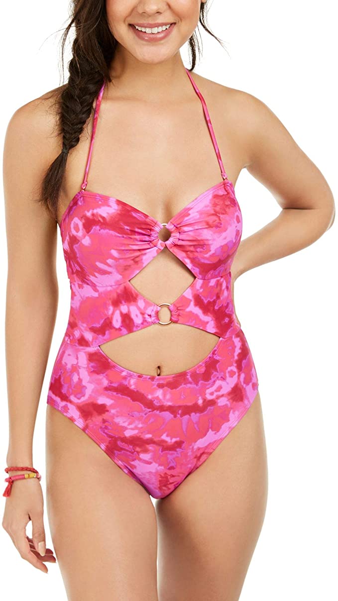 Hula Honey Women's Juniors Hana Tie-Dye Cut-Out One-Piece Swimsuit  Size S