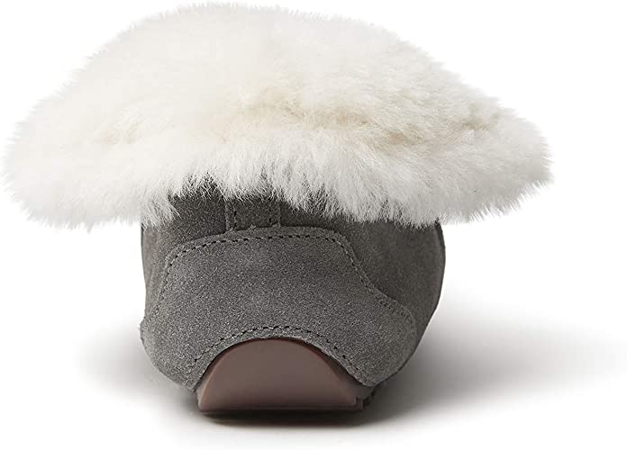 Dearfoams Women's Fireside Brisbane Shearling Foldover Moccasin Slipper  Color Gray Size 8M