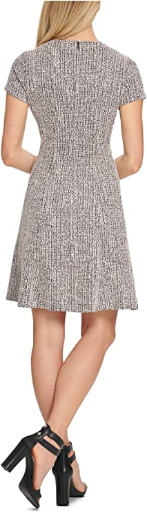 DKNY Womens Zippered Printed Short Sleeve Fit + Flare Dress   Color Pink Textured  Size 6