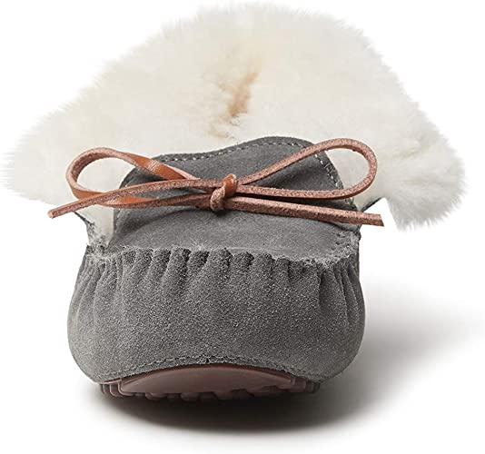 Dearfoams Women's Fireside Brisbane Shearling Foldover Moccasin Slipper  Color Gray Size 8M