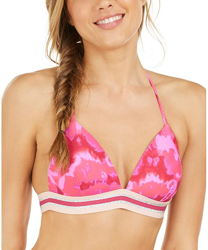 Hula Honey Women's Juniors Hana Push-Up Tie-Dye Swim Top Separates Color Blue Size XL