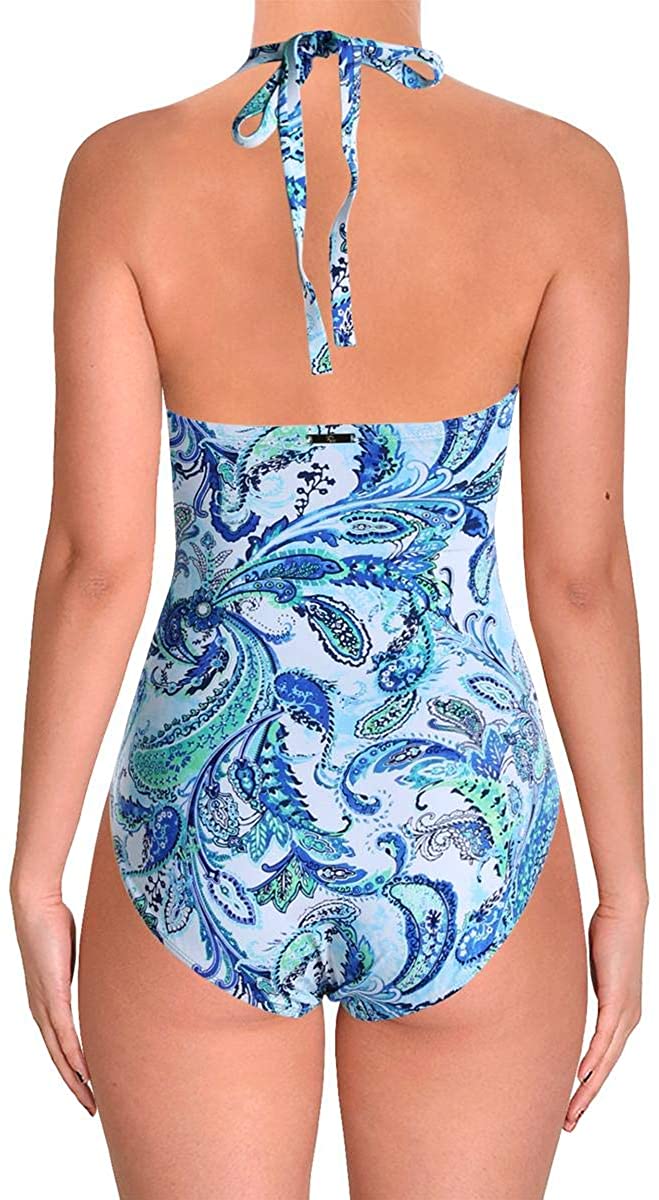 Lauren Ralph Lauren Fiesta Paisley Twist Bandeau Mio One-Piece Swimsuit  Color Blue Size 8