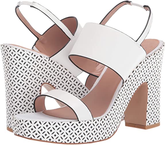 Zac Posen Women's Platform Sandal Cutout Leather Wrapped Wedge  Color White Leather