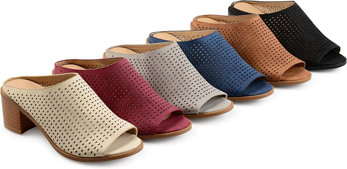 Brinley Co. Womens Zess Faux Nubuck Open-Toe Perforated Mules  Color Red Size 6.5M