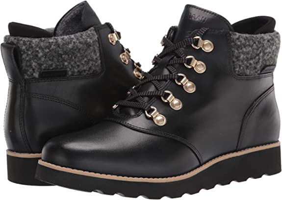 Cole Haan Women's Nantucket Rugged Waterproof Hiker Bootie Hiking Boot  Color Black Wp Leather/Black Rustic Wool Size 7.5B