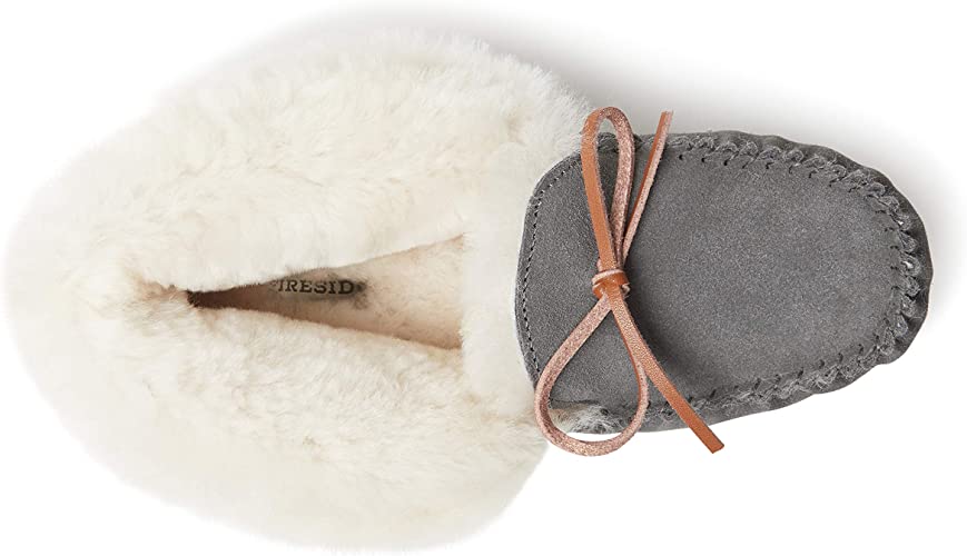 Dearfoams Women's Fireside Brisbane Shearling Foldover Moccasin Slipper  Color Gray Size 8M