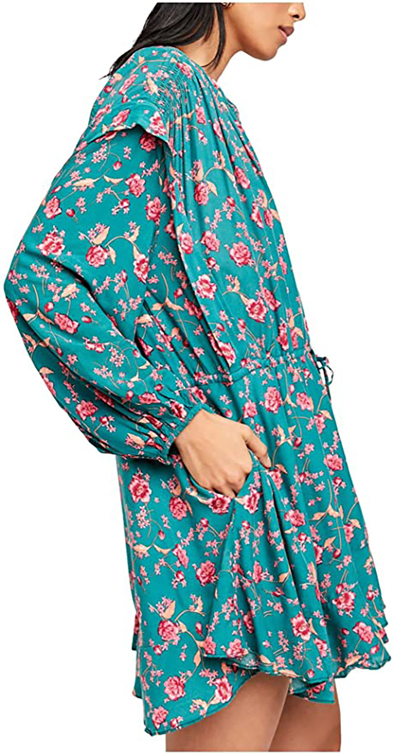 Free People Women’s Floral Long Sleeve Short Shirt Dress  OB1231677