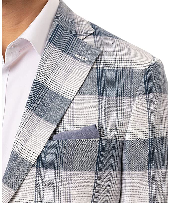 Tallia Orange Men’s Linen Plaid Two-Button Blazer  Color Navy/Cream Size 46R