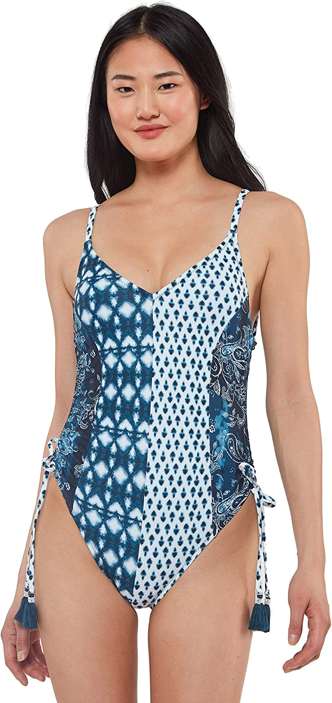 Jessica Simpson Womens Criss-Cross Plunging One-Piece Swimsuit  Color Dark Navy Size XL