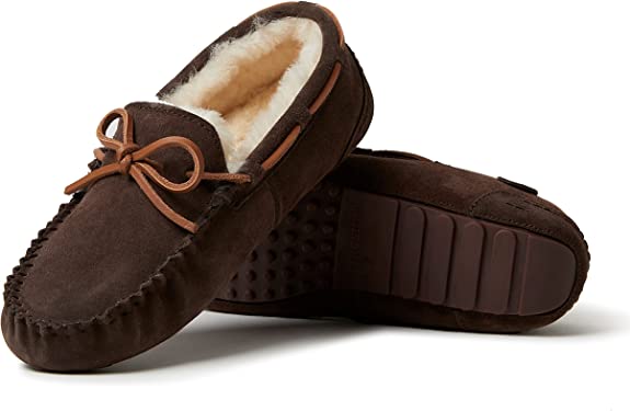 Fireside by Dearfoams Men's Victor Shearling Moccasin w/Tie Slipper  Color Coffee Size 9M