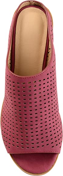 Brinley Co. Womens Zess Faux Nubuck Open-Toe Perforated Mules  Color Red Size 6.5M