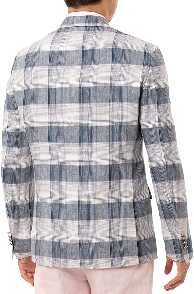 Tallia Orange Men’s Linen Plaid Two-Button Blazer  Color Navy/Cream Size 46R