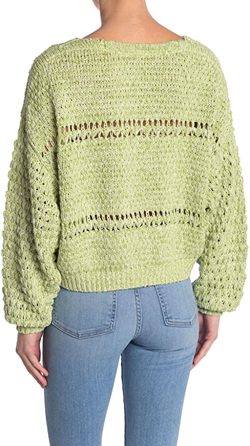 Free People Women's Kiwi Cream Combo Coconut V-Neck Sweater  Color Green Size S