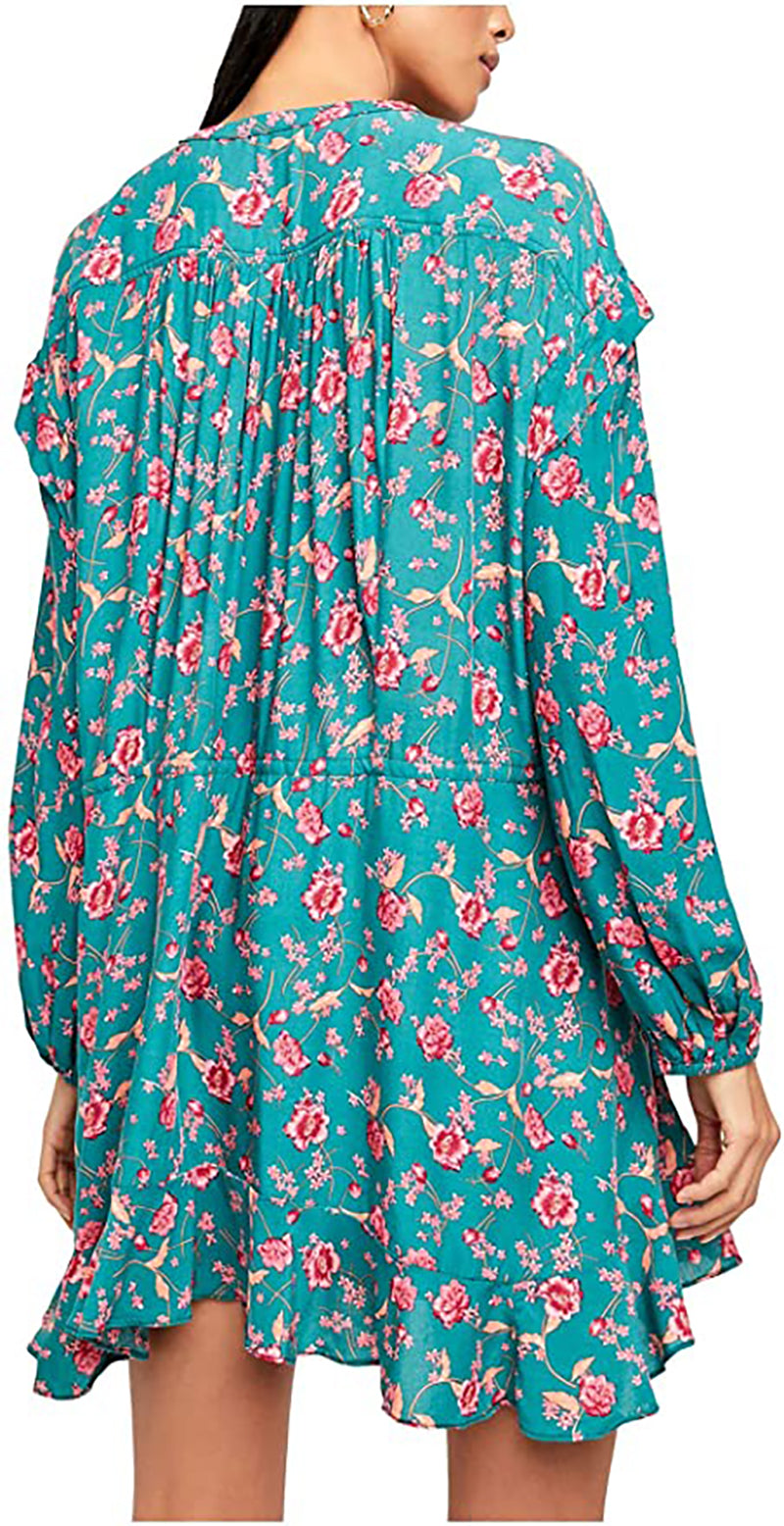 Free People Women’s Floral Long Sleeve Short Shirt Dress  OB1231677