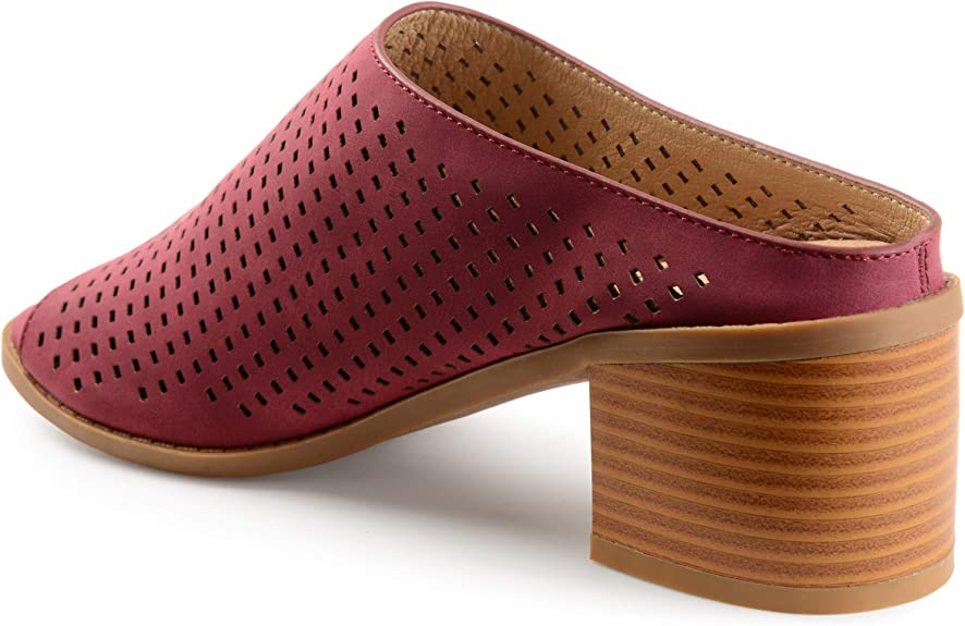 Brinley Co. Womens Zess Faux Nubuck Open-Toe Perforated Mules  Color Red Size 6.5M