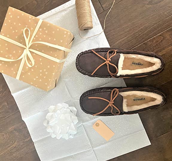 Fireside by Dearfoams Men's Victor Shearling Moccasin w/Tie Slipper  Color Coffee Size 9M
