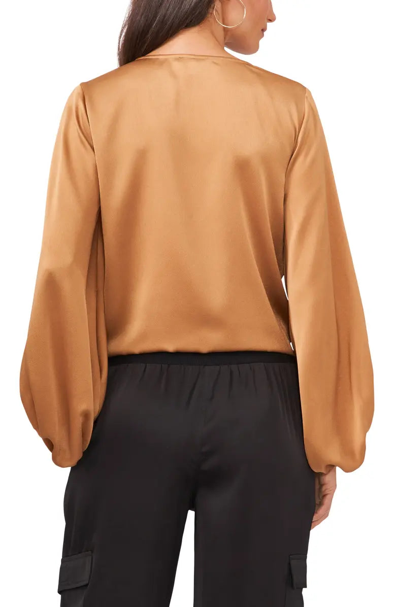 Vince Camuto Ruched Front Crepe Blouse  Color Wild Oak Size L