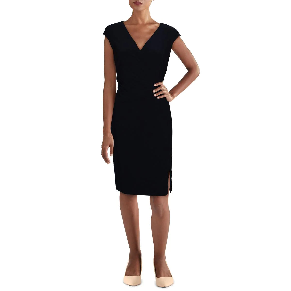Lauren Ralph Lauren Petite Gold-Tone-Pin Jersey Dress   Color Navy  Size 4P