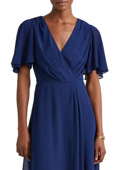 LAUREN RALPH LAUREN Georgette Flutter-Sleeve Dress  Color Blue Size 2