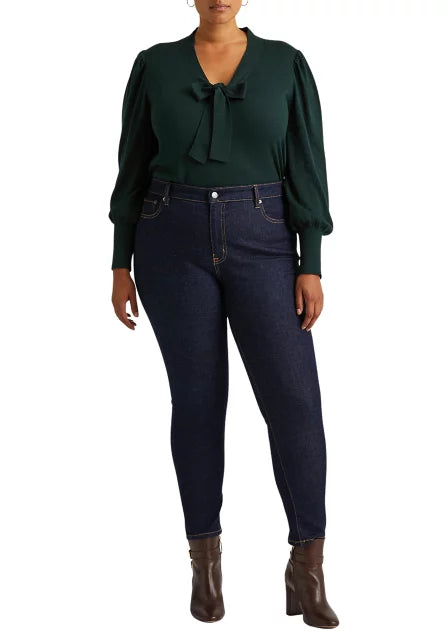 Lauren Ralph Lauren Plus-Size Cotton-Blend Puff-Sleeve Sweater  Color Deep Pine Size 2X