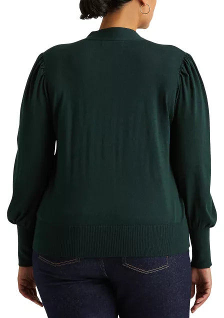 Lauren Ralph Lauren Plus-Size Cotton-Blend Puff-Sleeve Sweater  Color Deep Pine Size 2X