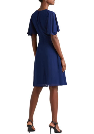 LAUREN RALPH LAUREN Georgette Flutter-Sleeve Dress  Color Blue Size 2