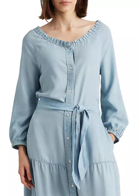 Lauren Ralph Lauren Women's Puff Sleeve Dress  Color Indigo Mist Wash Size 4