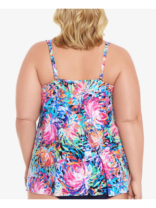 SWIM SOLUTIONS Women's Printed Stretch Full Bust Support Handkerchief-Hem Lined Deep Tankini  Multicolor Size 18W